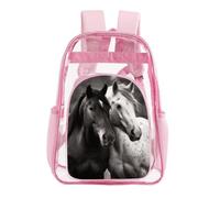 Black And White Horses Clear Backpack Heavy Duty PVC Transparent Bag, Pink
