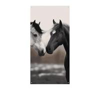 Black and White Horses Door Cover Spring Summer Hanging Flag Porch Sign Outdoor Seasonal Holiday Yard Decor for Front Door and Porch