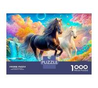 Black And White Horses Gallop Together 1000-Piece Jigsaw Puzzle Fine Horse Classic Educational Game for Family Puzzle Time 70x50cm/1000pcs