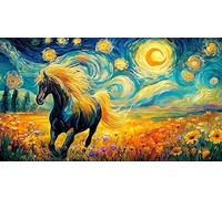 Black and White Horses Galloping Through Fire 1000 Piece Jigsaw Puzzle - Fun Present Great Gift Idea Wall Decoration for Adults 38x26/1000pcs