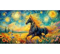 Black and White Horses Galloping Through Fire 1000 Piece Recycled Paper Jigsaw Puzzle - Fun Family Game & Home Activity Great Gift Idea for Adults 38x52/1000pcs