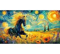 Black and White Horses Galloping Through Fire 1000 Piece Recycled Paper Jigsaw Puzzle - Fun Family Game & Home Activity Great Gift Idea for Adults 75x50/1000pcs