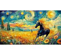 Black and White Horses Galloping Through Fire Adult Jigsaws Puzzle 1000 Pc - Educational Decompression Great Gift Idea for Adults 38x52/1000pcs