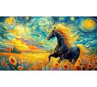 Black and White Horses Galloping Through Fire Adult Jigsaws Puzzle 1000 Pc - Educational Decompression Great Gift Idea for Adults 38x52/1000pcs