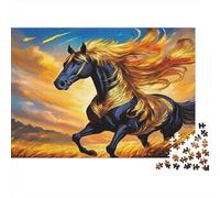 Black And White Horses Galloping Through Fire Jigsaw Puzzles Puzzle for Adults Kids. 1000 Pieces Whimsical Challenge Toy Educational Games Home Decoration for Adults& Kids Age 14 Years Up 38x26cm/100