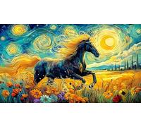 Black and White Horses Galloping Through Fire Puzzle for Adults Kids 1000 Pieces - Fun and Challenging Family Game Great Gift Idea 38x52/1000pcs