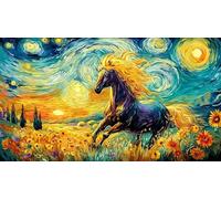 Black and White Horses Galloping Through Fire Recycled Paper Jigsaw Puzzle 1000 Pc - Educational Decompression for Adults Home 38x52/1000pcs