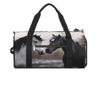 Black and White Horses Gym Bag for Women Men Shoe Compartment Waterproof Travel Bags Sports Duffle Bag for Sports Gyms Yoga