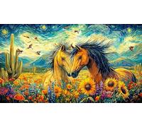 Black and white horses in sunset pond 1000 Pieces Recycled Paper Jigsaw - Family Activity & Fun Present Great Gift Idea for Adults 75x50/1000pcs
