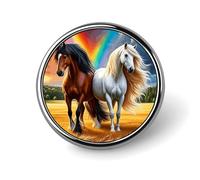 Black And White Horses Lapel Pin Brooches Round Fashion Brooch Pin Cute Button Badges Alloy Button Pins Enamel Pins Metal Pinback for Hat Shirt Clothing Bags