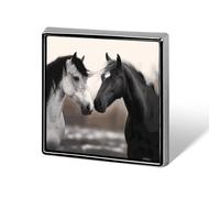 Black And White Horses Lapel Pin Fashion Brooch Pin Cute Button Badges Square Button Pins Enamel Pins Metal Pinback for Hat Shirt Clothing Bags Decoration