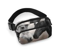 Black And White Horses Printed Fanny Pack Fanny Packs for Women Men,Crossbody Bag Large Chest Bag with Adjustable Strap for Outdoors Workout Traveling Casual Running, Black And White Horses, 20x13cm