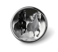 Black And White Horses Running Badge Holder Exquisite Round Badge with Picture Pin DIY Button Badges Personalized Metal Button Pin Fashion Brooch Crafts Gifts Clothes Decorative Pins