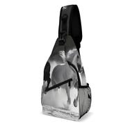 Black And White Horses Running Chest Bag for Women Men Small Sling Bag with Extended Strap Fashion Casual Crossbody Bags Exquisite Sturdy Cozy Sling Backpack for Travel Workout Outdoor