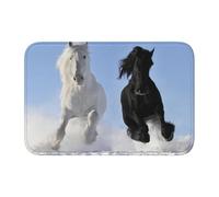 Black And White Horses Running Crystal Velvet Lock Edge Floor Mat 40x60, Non Slip, Easy To Clean, Comfortable Foot Feel
