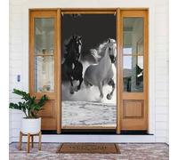 Black and White Horses Running Door Cover Decorations, Welcome Door Banner Backdrop Seasonal Spring Summer Porch Banner Sign Photo Background for Indoor Outdoor Party Decor 72.8 x 35.4 Inch