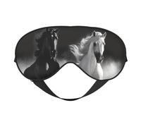 Black and White Horses Running Double-Sided Silk Sleep Mask, Adjustable Light Blocking Eye Mask for Travel, Men & Women, Soft Comfortable Blindfold 20x10cm