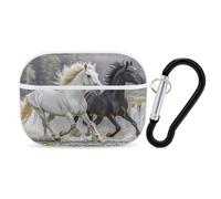 Black and White Horses Running Earbuds Organizer Shockproof Protective Airpods Pro Cover with Carabiner Clip Anti Fall Carrying Earphone Case Cover for Airpods Pro 2nd Generation White