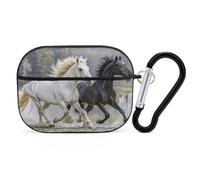 Black and White Horses Running Earbuds Organizer Shockproof Protective Airpods Pro Cover with Carabiner Clip Anti Fall Carrying Earphone Case Cover for Airpods Pro 2nd Generation Black