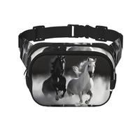 Black And White Horses Running Fanny Pack For Women Waterproof Adjustable Belt Bags Waist Pack Fashion Casual Crossbody Bags Bum Bag For Running Workout Hiking Traveling, Black, One Size