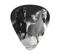 Black And White Horses Running Guitar Plectrums, 12 Pcs Lightweight Guitar Plectrums, 0.46mm/0.71mm/0.96mm Thickness For Acoustic Guitar Acoustic Electric Guitar Ukulele Bass