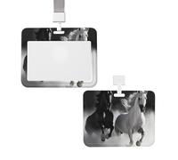 Black and White Horses Running Id Badge Holder with Lanyard Waterproof Key Card Holder Case Id Card Protector with Clear Id Window Name Tags for Women Men Work Office Doctor Nurse
