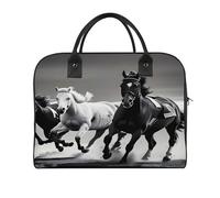 Black And White Horses Running Laptop Tote Bag Casual Travel Handbag Multi Pocket Shoulder Bags for Work Travel