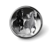 Black and White Horses Running Novelty Pin Badge Lapel Pin Brooch Badge Tie Jewelry Decor for Hats Jackets Shirts