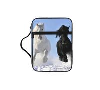 Black and White Horses Running Print Bible Cover Lightweight Tablet Sleeve Durable Makeup Bag Pencil Case for Church School Travel