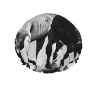 Black And White Horses Running Print Shower Cap For Women Lightweight Reusable Softdouble Waterproof Layers Leakproof.