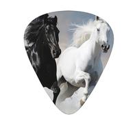 Black and White Horses Running Printed Guitar Picks 12-Piece Set - Comfortable, Versatile Plectrum for All Guitar Styles & Players