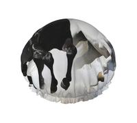 Black And White Horses Running Printed Shower Cap Reusable Bath Cap Women Waterproof Double Layer Bath Hair Caps, Keeps Hair Dry, Fits All Head