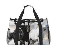 Black and White Horses Running Printed Travel Duffel Bag, Large Capacity Carry On Hand Luggage Weekend Bag for Women Men Gym Weekend