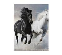 Black and White Horses Running Printed Wooden Puzzle 500 Piece, Cute Puzzle Game in Plastic Box for Family Entertainment and Brain Training Gifts