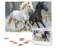 Black and White Horses Running Puzzles 1000 Pieces Personalized Jigsaw Puzzles Photos Puzzle for Adults Challenging Picture Puzzle with storage bag Puzzles for Men Women Home Decor (10.2" x 15")