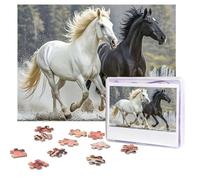 Black and White Horses Running Puzzles 500 Pieces Personalized Jigsaw Puzzles with storage bag Photos Puzzle for Adults Challenging Picture Puzzle for Men Women Home Decor (52x38 CM)
