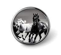 Black And White Horses Running Round Badge Personalized Metal Lapel Pin Badges Fit Clothing Bags Hat Humorous Printed Brooch Badge Party Decorations Accessories for Men Women