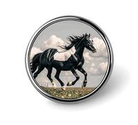 Black And White Horses Running Round Lapel Pins Backpack Pin Cute Brooch Decoration Brooches for Women Men Fashion Button Badges for Hat Backpacks Purses Jackets Shirt Suit