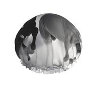 Black and White Horses Running Shower Cap for Women Men, Elastic and Reusable, Stylish Large Waterproof Shower Bonnet, Washable Hair Bath Caps, Double Layers Bathing Hat for Long Hair, Braids