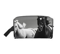 Black and White Horses Running Storage Bag Toiletry Bag Cosmetic Bag Stationery Bag Travel Bag Daily Storage Bag