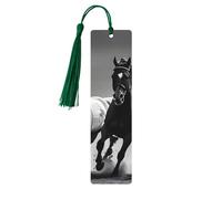 Black and White Horses Running Wooden Bookmark Birthday Present Tassels Crafts Perfect Decoration for Bookmarks