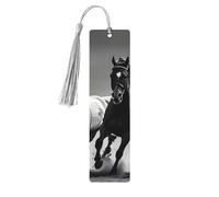 Black and White Horses Running Wooden Bookmark Birthday Present Tassels Crafts Perfect Decoration for Bookmarks