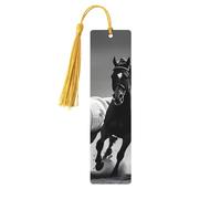 Black and White Horses Running Wooden Bookmark Birthday Present Tassels Crafts Perfect Decoration for Bookmarks
