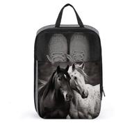 Black And White Horses Shoe Bag Travel Shoe Organizer Water-Resistant Shoe Pouch with Zipper Sneaker Dust Bag, gray, One Size, Modern