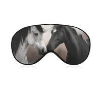 Black and White Horses Sleep Mask for Women Men Side Sleeper Eye Cover with Adjustable Strap Soft Breathable Blackout Mask Slip-Free Deep Sleeping Travel Essentials