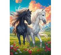 Black And White Horses Yin-Yang Art 1000 Piece Jigsaw Puzzle for Adults Wildlife Pet Cute Jigsaw Weekend Craft Activity Parent Child Bonding Vibrant Design Perfect Festival Gift 1000 PCS