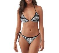 Black and White Houndstooth Dogtooth Women's Triangle Bikini Sexy Swimwear Two Piece String Bikini Set