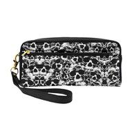 Black and White Human Skull Double-Sided Printed Leather Portable Makeup Pouch-Multi-Purpose Cosmetic Bag, Pencil Case and Organizer for Women