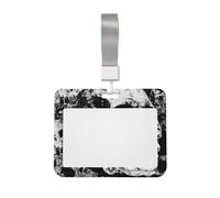 Black and White Human Skull Printed ID Badge Holder with Lanyard, Clear Plastic Badge Holder for Work, School, Hospital, Security - Water Resistant & Dirt Proof