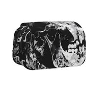 Black and White Human Skull Printed Print Flip Top Double Layer Pencil Case - Large Capacity School Supplies Organizer for Students, Kids, Teens, Artists, Travel & Office Use
